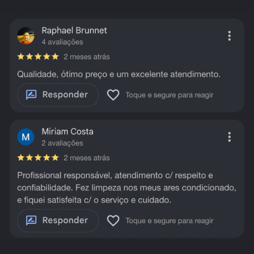Avaliação 5 estrelas no Google sobre conserto de geladeira em Copacabana