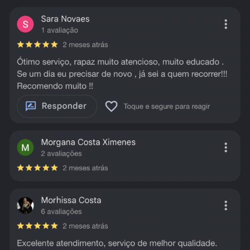 Avaliação 5 estrelas no Google sobre conserto de geladeira em Ipanema